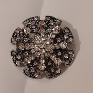 Elegant Black and Silver Crystal Brooch
